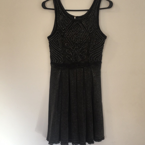 Free People Beaded Grey Keyhole Dress - Picture 2 of 8